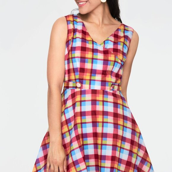 Vodoo Vixen Checked Sleeveless Flare Dress - Picture 3 of 5